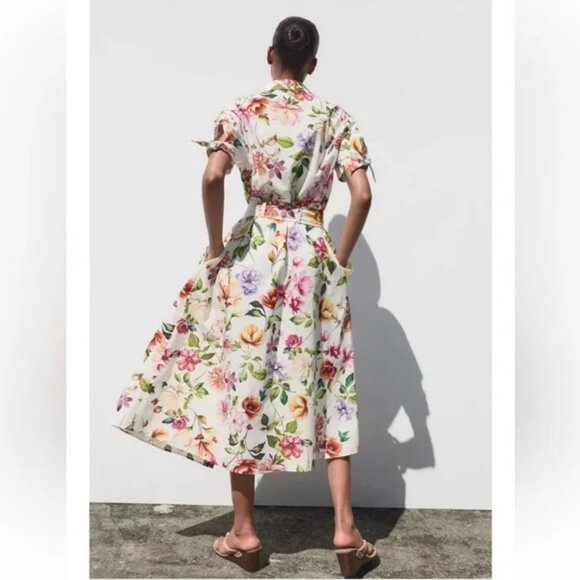 ZARA PRINTED POPLIN MIDI DRESS - Picture 4 of 7